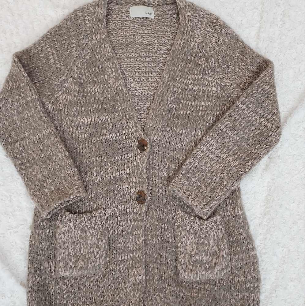 LeShop Snuggly Warm Longline Knit Sweater Pockets MED Oversized Grandmacore Fall
